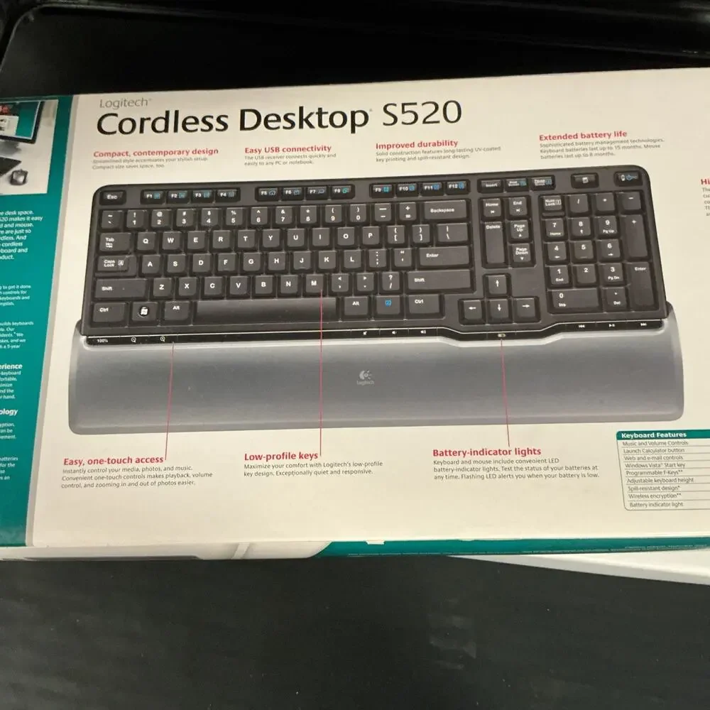 LOGITECH Cordless Desktop S520 Keyboard LX5 Laser Mouse Compact USB RF Receiver